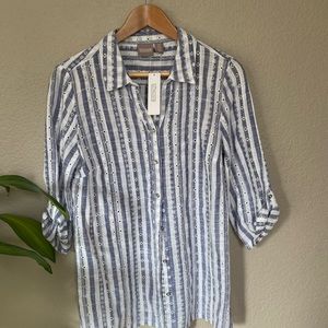 CHICO’S striped eyelet shirt / shacket
